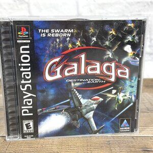 Black Label Galaga Destination Earth Video Game PlayStation 1 w/ Manual Tested